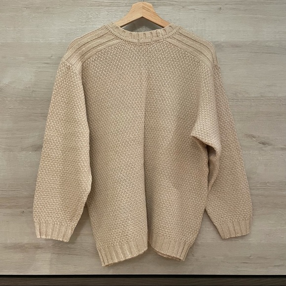 Vintage Oversized Crew Neck Striped Knit Beige Sweater - Picture 3 of 13